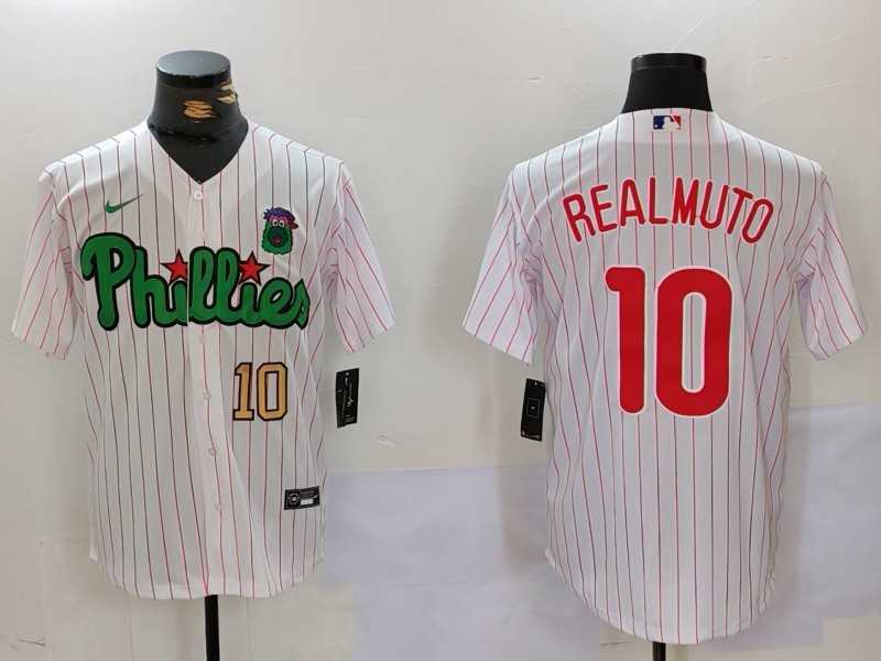 Mens Philadelphia Phillies #10 J.T. Realmuto White Green Cool Base Stitched Jerseys->philadelphia phillies->MLB Jersey